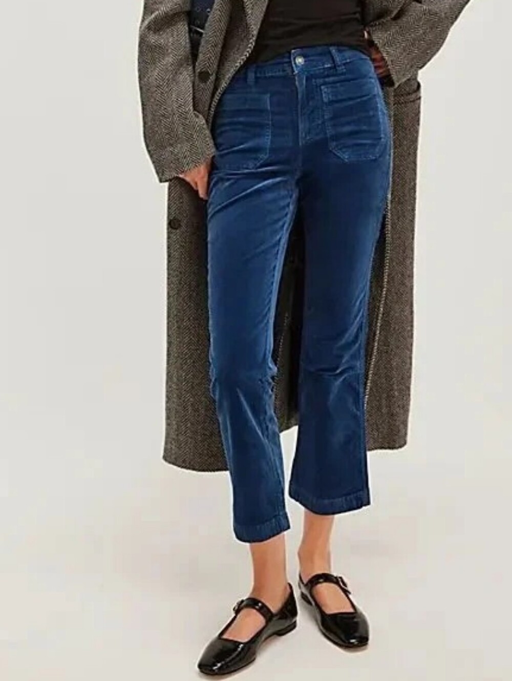 Free People High Time Velvet Kick Flare Pants in Blue • Sz 28